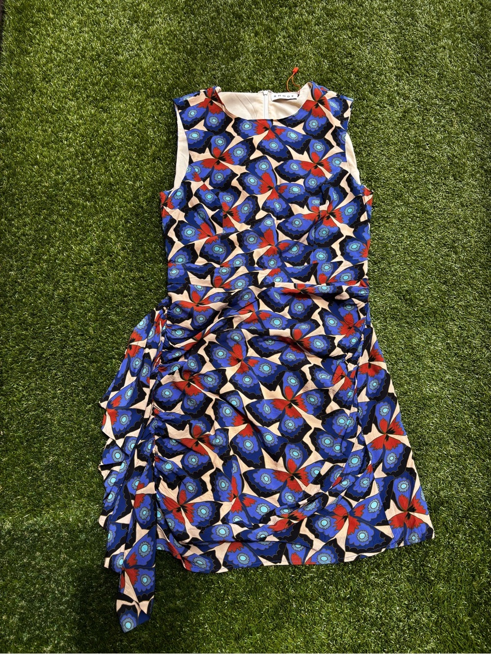 RHODE Sleeveless Blue & Red Floral Print Dress